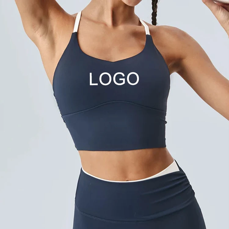 OEM Custom Logo Women's Active Sports Bra Double Straps Contrast Trim Light Support Sports Bra for Yoga Fitness