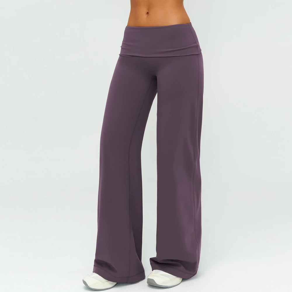 Fold Waist Custom Sports Gym Breathable Workout High Stretch Yoga Sports Running Wide Leg Women's Flare Pants