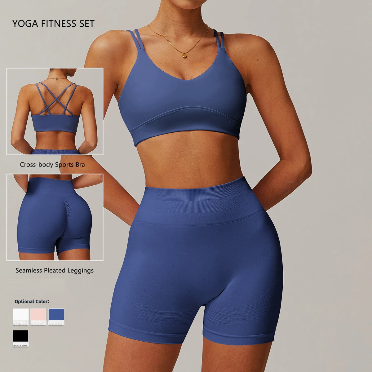 Gym Women's 2 Piece Yoga Set Cross Back Sports Bra Seamless High Waist Biker Shorts, Buttery Soft Workout Outfit Pilates Running