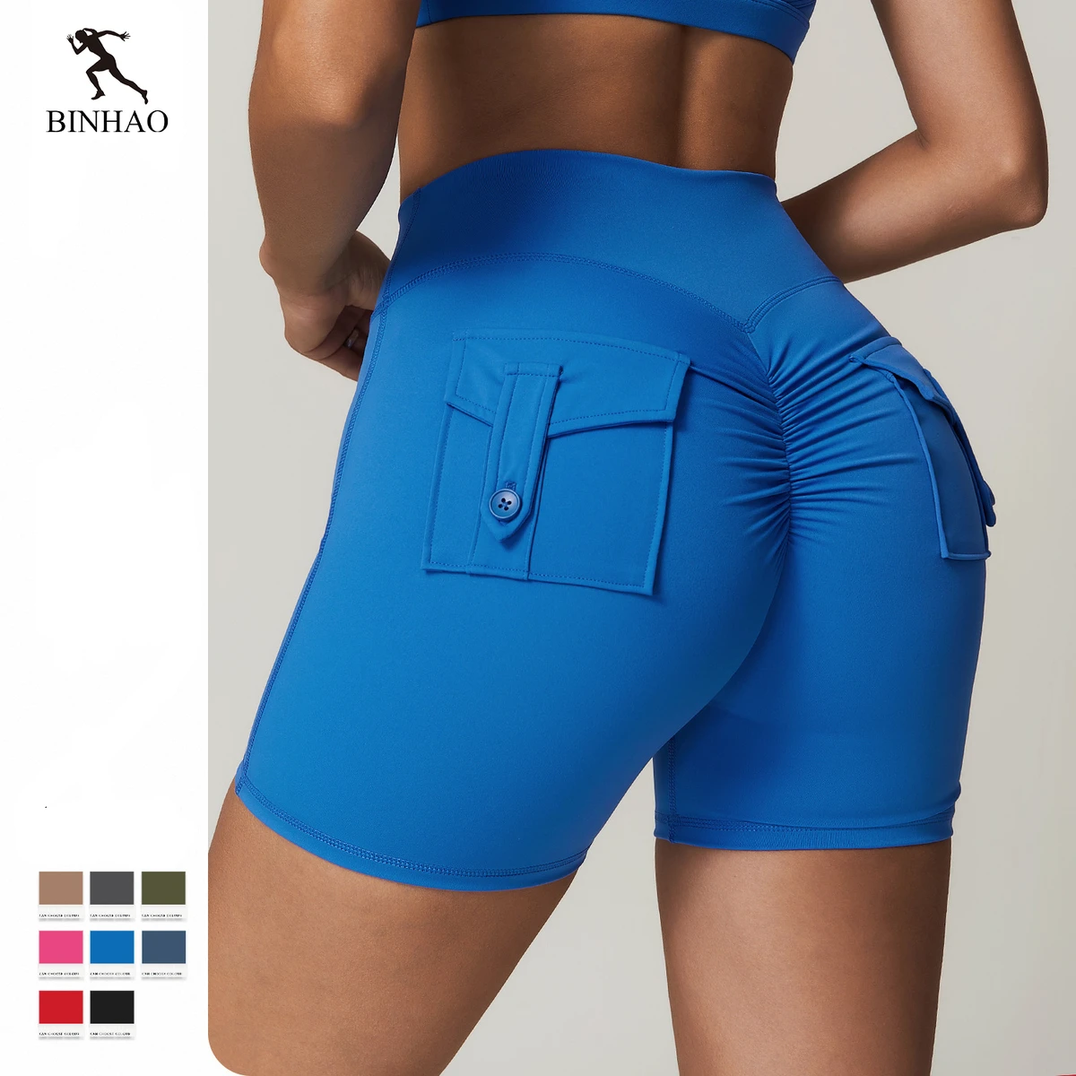 Women's Trendy New Design Compression Hip Lift Workout Fitness Yoga Gym Shorts With Pockets