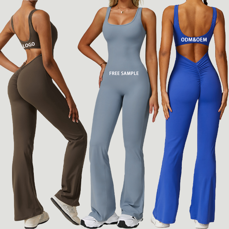 Women's Yoga Bodysuit & Jumpsuit With Loose Leg Tummy Control Back Hole V-neck Spandex/Nylon Quick Dry Four-Way Stretch