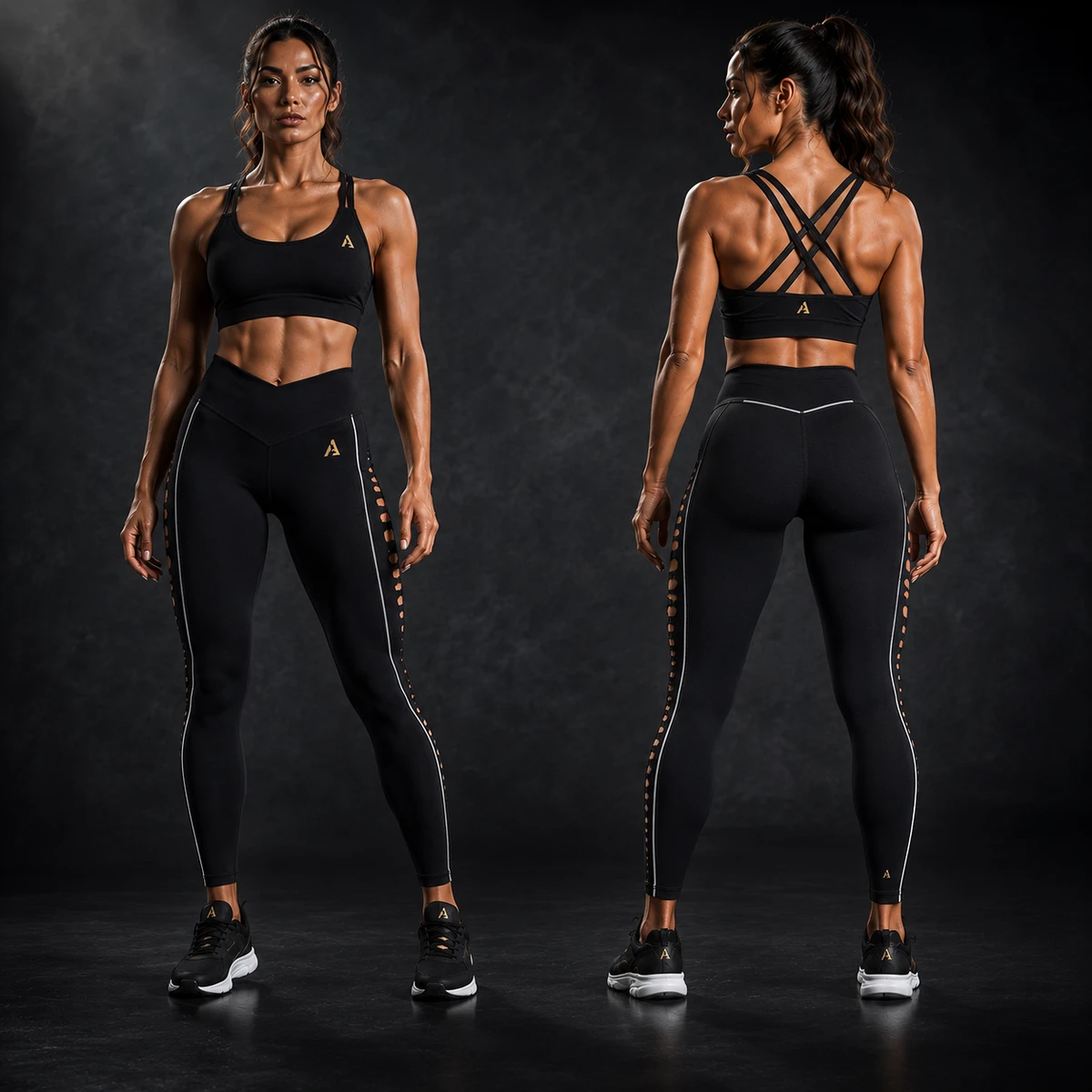Black Women Yoga Set Cross Back Sports Bra High Waist Hollow Out Gym Leggings Fitness Activewear Set