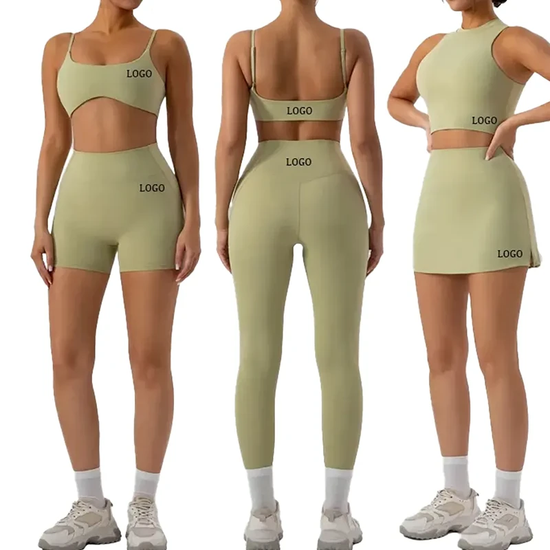 Women's 7-Piece Quick-Drying Sports Fitness Sets Beautiful Back Yoga Top & Leggings Naked Tight-Fitting Gym Running Wear