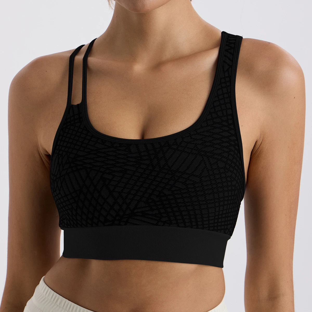 High Support Crisscross Back Sports Bra for Women, Geometric Pattern Yoga Bra with Adjustable Straps, Premium Workout Top