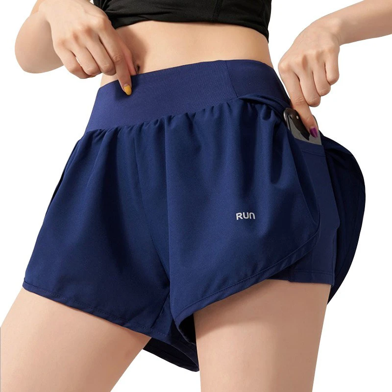 Summer Sports Shorts Women Anti-flight Fitness Quick Dry Pants Large Size Running External Pockets Loose High Waist Yoga Pants