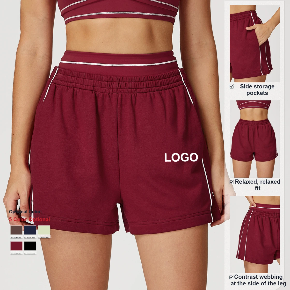 Customizable Sports Shorts High Waist Loose Fitting Straight Leg Style Sweatpants Women Gym Outdoor Yoga Shorts With Pockets