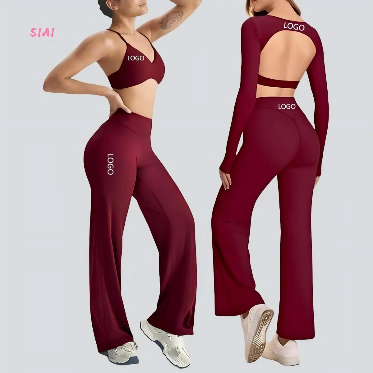 Custom Women Yoga 5 Piece Sets Solid Quick Drying Yoga Shorts V-neck Vest Cross Back Bras Seamless Leggings Elastic Waist