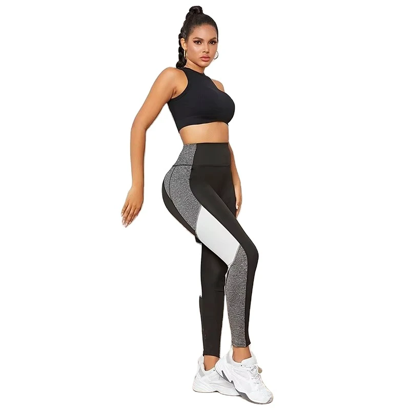 High Waist Solid Drawstring Yoga Leggings with Pockets for Women Tummy Control Workout