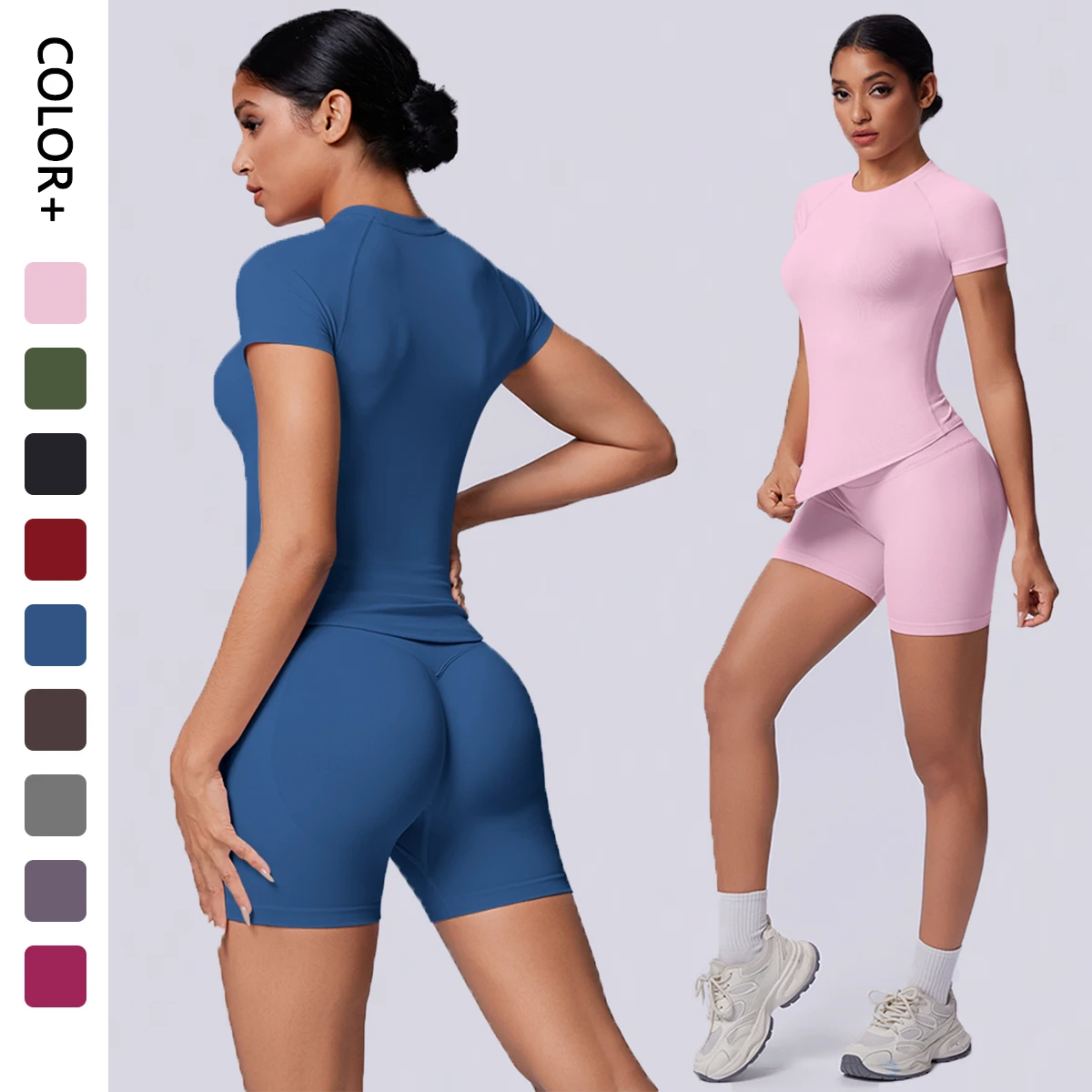 Fashion Quick Dry Short Sleeve Top Sports Pants Yoga Set Gym Workout Daily Outdoor Athletic Wear for Women