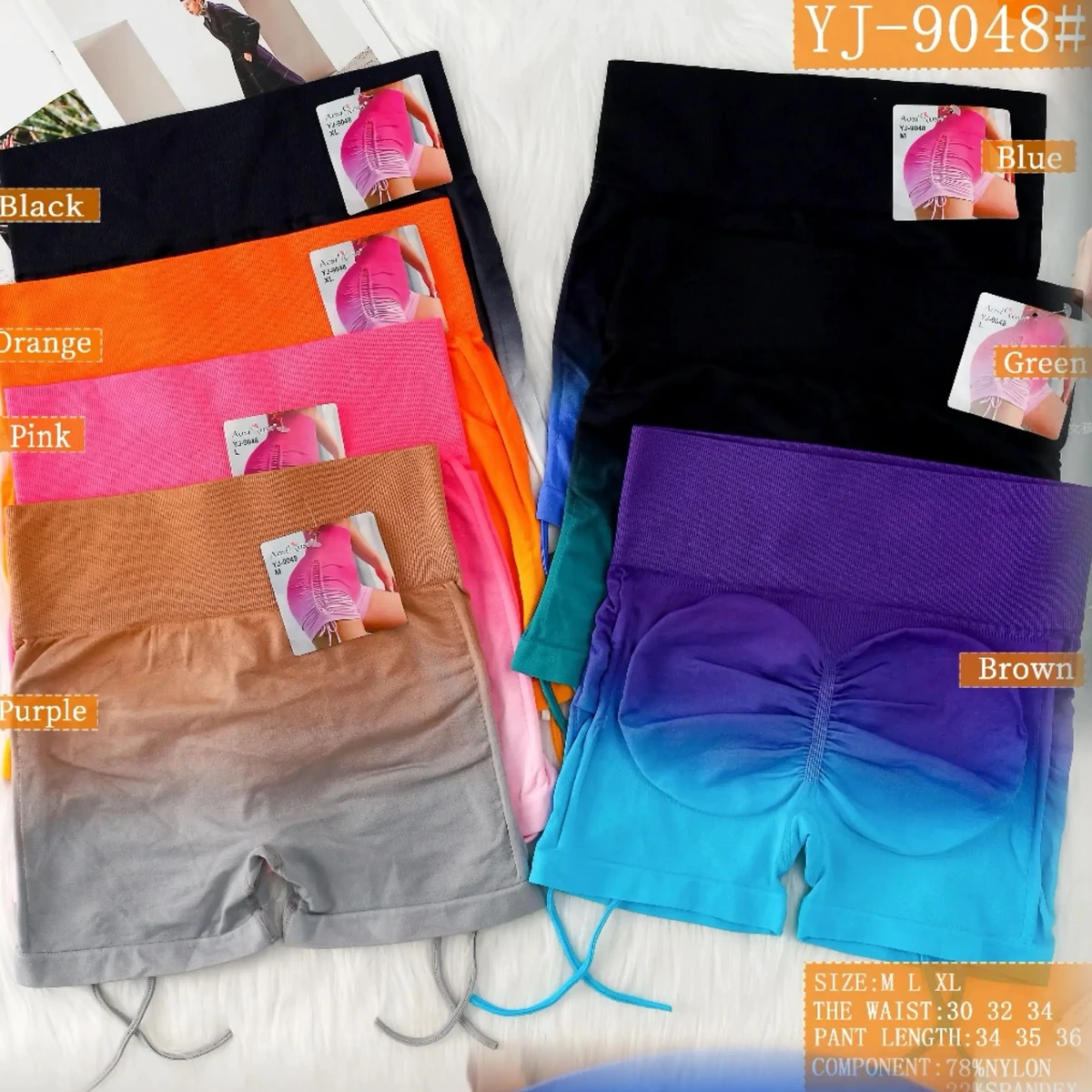 AosiRose High Waist Gradient Yoga Shorts Tummy Control Breathable Four-Way Stretch Elastic Waist Closure Made Spandex/Nylon