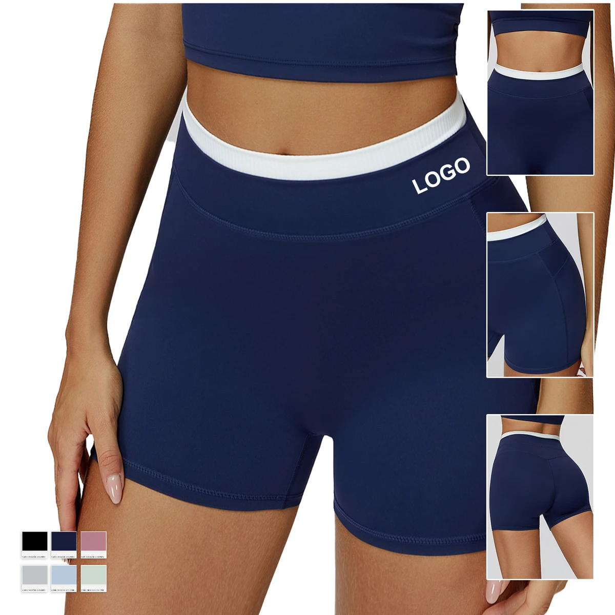Custom Logo Ribbed High Waist Tight Yoga Shorts Women Outdoor Running Fitness Sports Activewear