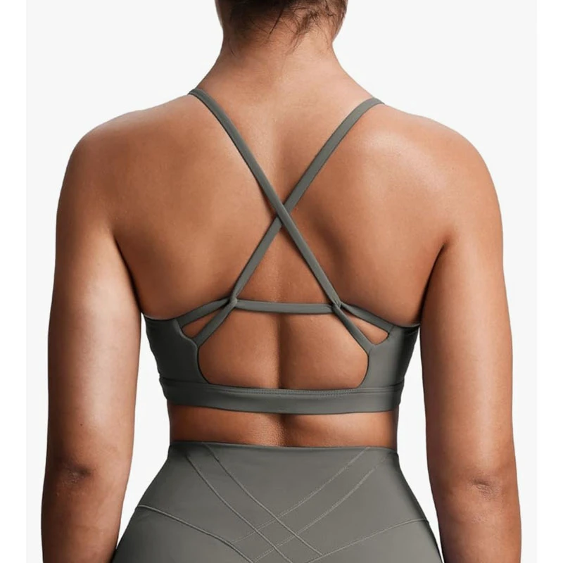 Women's Lightweight Breathable Four-Way Stretch High Support Hollow Cross Back Front Logo Yoga Running Fitness Sports Bra