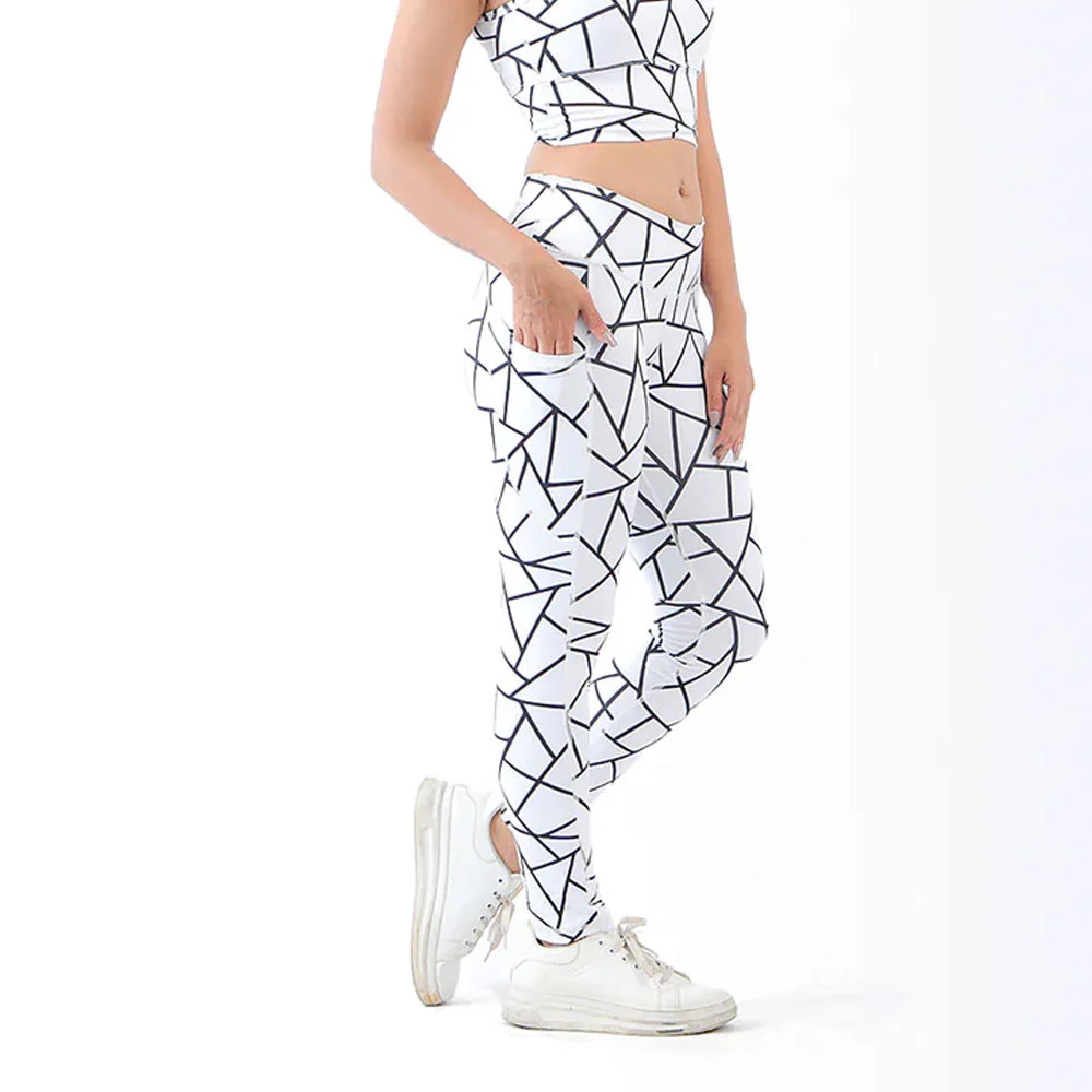 Women's Printed Yoga Leggings With Pockets Four-Way Stretch Spandex Polyester Activewear Pants High Street Yoga Leggings