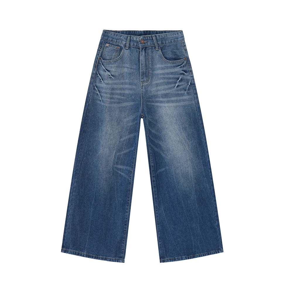 2026 High Street Mid-waist Slim Straight Jeans Winter Sexy Print Denim Wide-leg Pants