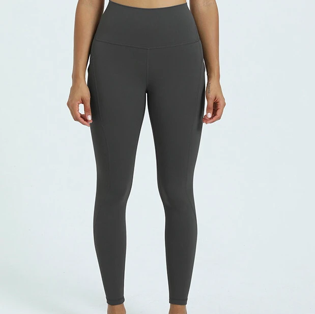 Women's High Waist Breathable Yoga Pants Tummy Control Fitness Leggings with Side Pockets Solid Pattern Workout Running Tights