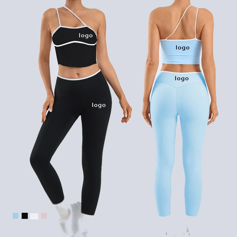 Women's Yoga Sports Vest Pants 2-Piece Set Nude Color Splicing Strappy Top High Waist Quick-Drying Stretchy Spandex/Nylon Color