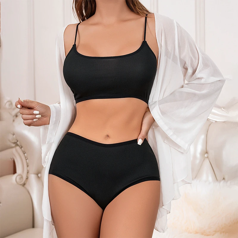 Wireless Push-Up Minimizer Bra & Breathable Mid Waist Briefs Seamless Everyday Gym Yoga Underwear Set For Large Bust
