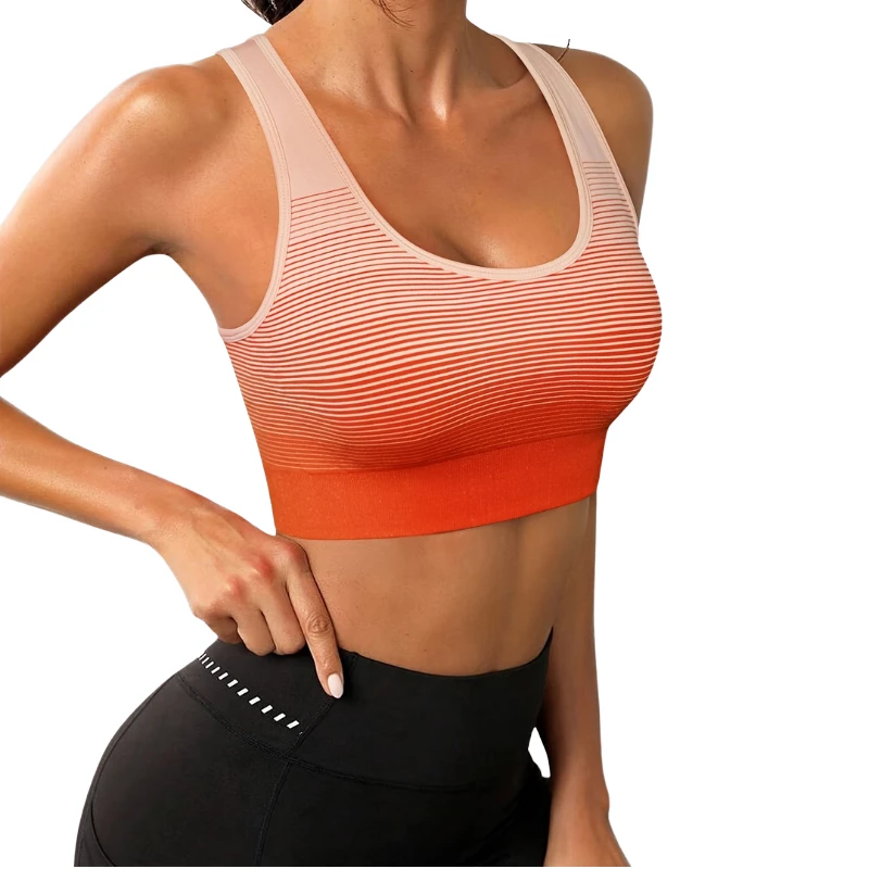 Gradient Color U Neck Women's Yoga Bra Lightweight Non-adjusted Straps High Support for Workout Sports