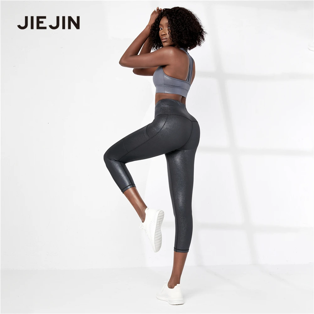Custom LOGO Women's High Waisted Yoga Pants Tummy Control Shiny Sports Tights Workout 7/8 Leggings