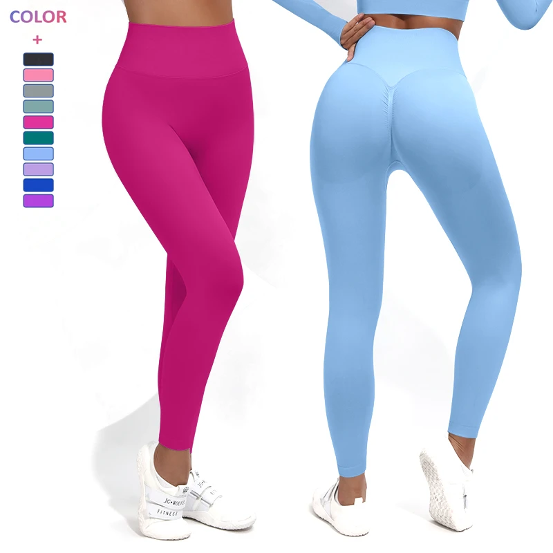Wholesale Peach High Waist Yoga Fitness Pants Hip Lifting 4-Way Stretch Quick Drying Sports Pants Seamless Women Yoga Leggings