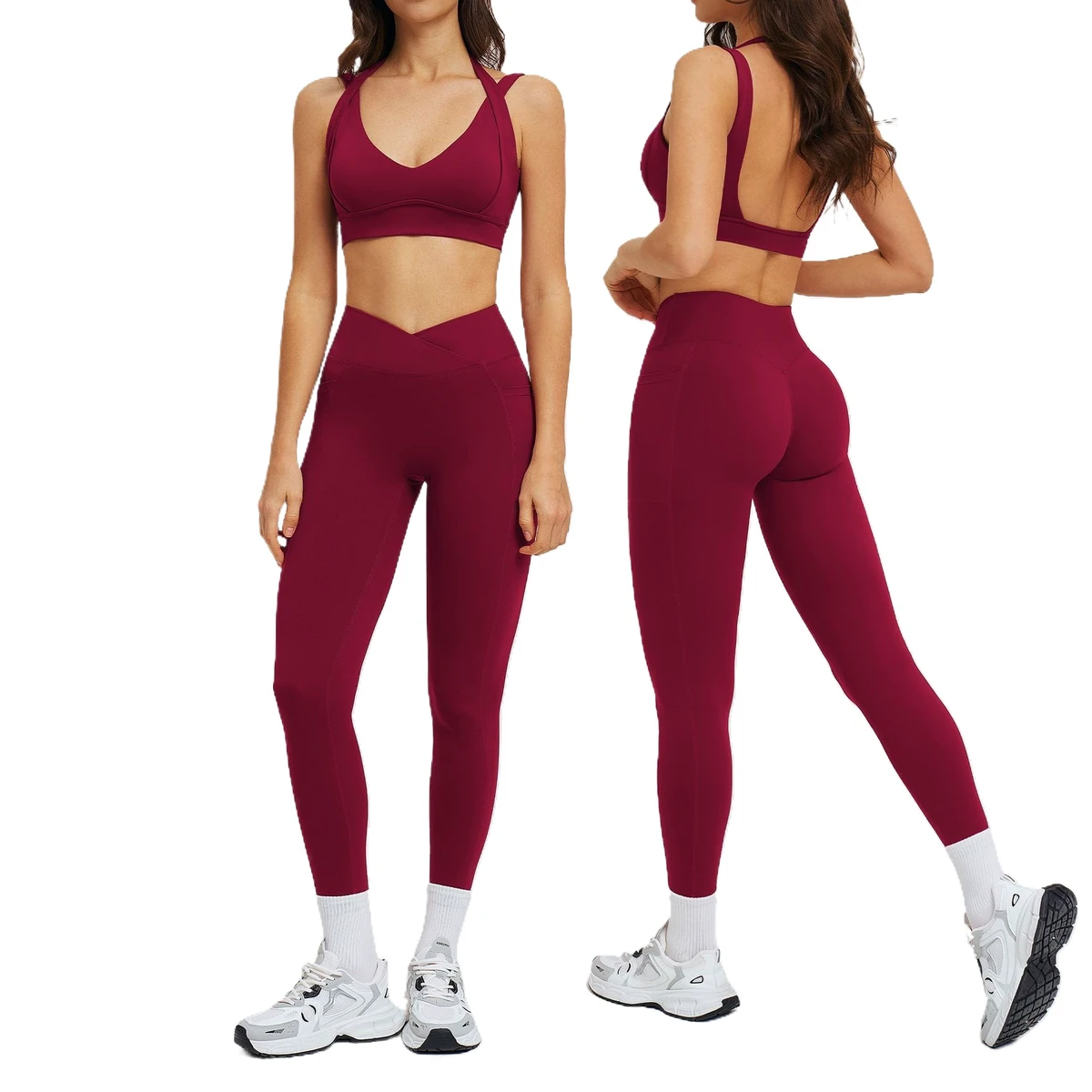 Activewear Set Elastic Waist Four-Way Stretch Leggings Sports Bra 2 Pcs Set Women's Gym Wear Quick Dry Fitness Yoga Set