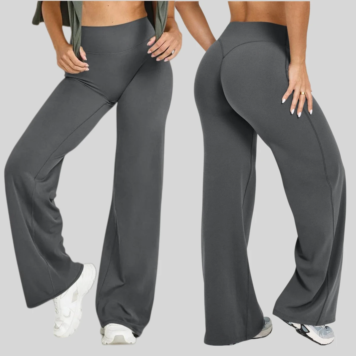 Customized Logo Plain Blank Women's Sports Casual Wide Leg Pants High Waist Quick Dry Workout Training Yoga Flared Leggings