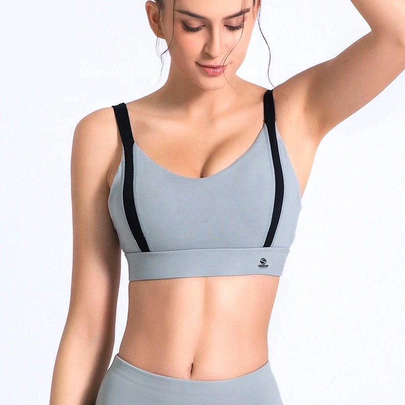 Solid Color Unique Design High Quality Bra Padded Round Neck Nylon Blend Women's Yoga Workout Sports Bra