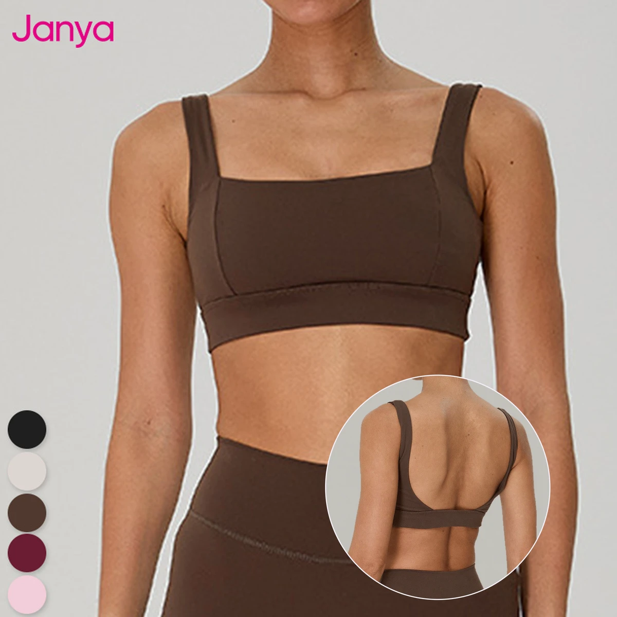 Janya Quick Dry Naked Feeling Yoga Bra for Women Wearable Outside Casual Sports Fitness Solid Color Fixed Shoulder Straps Bra