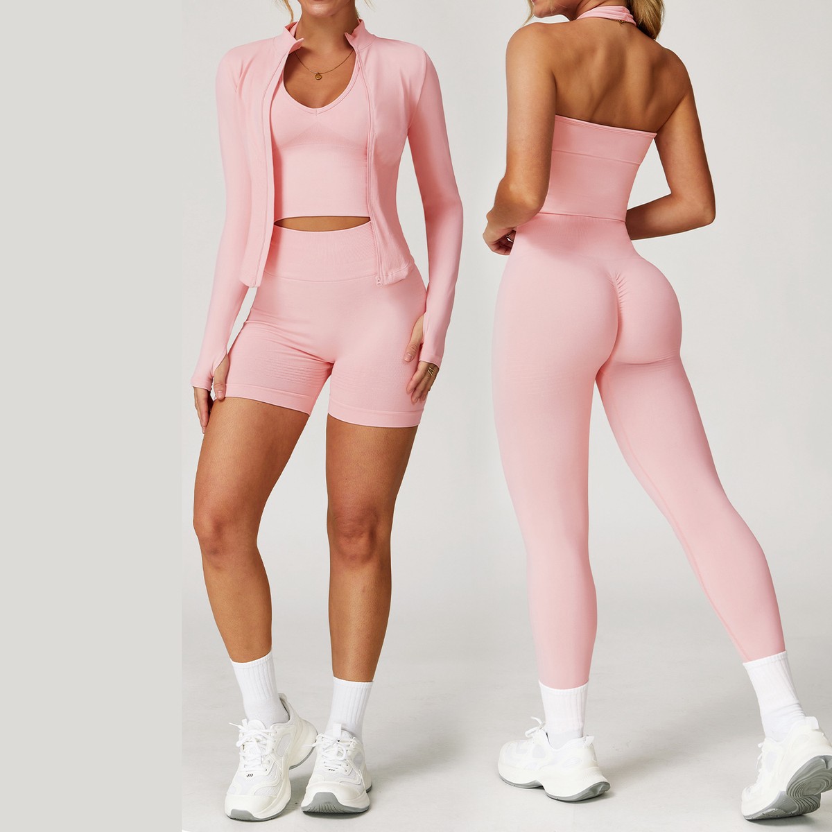 High Quality Solid Yoga Gym Fitness Sets Scrunch Butt Leggings Quick Dry Breathable 2-Piece Set for Women