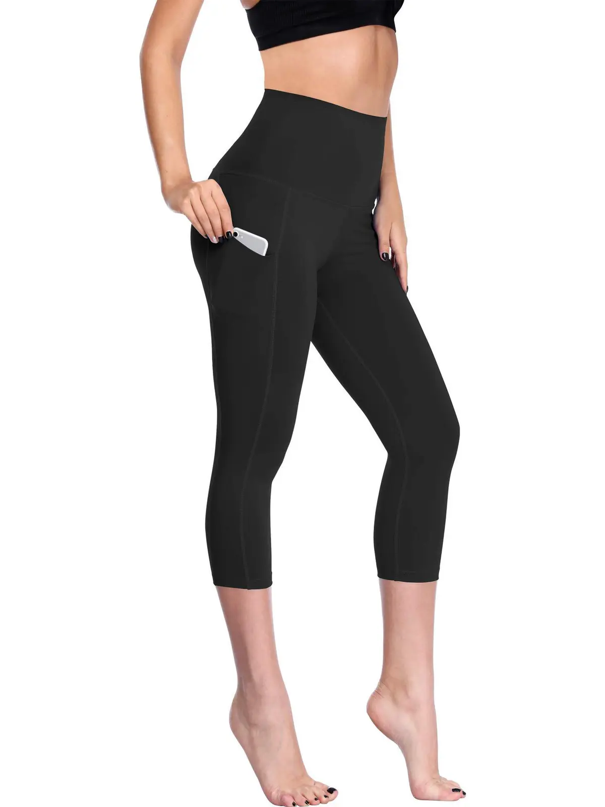 Cross-border Women's Yoga Pants High Waist Side Pocket Solid Color High Waist Fitness Training Pants in Summer