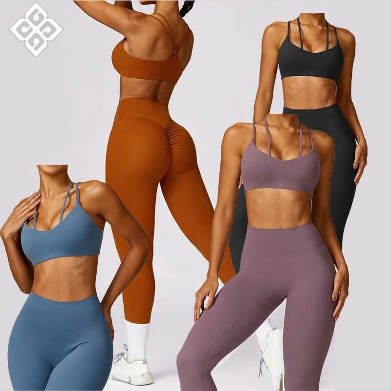 Yoga Bra and Long Legging Running Suit, Quick-drying Fitness Gym Wear for Woman