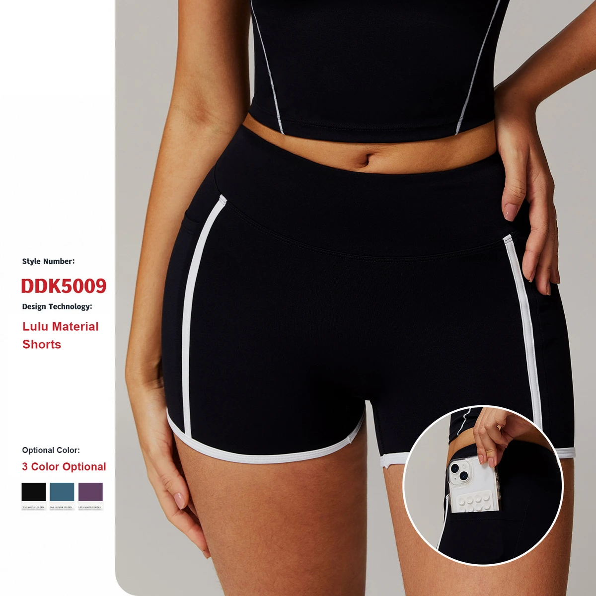 Custom Long Quick Drying Breathable Tight Hip Lifting Women'S Sports Fitness Pants High Waisted Yoga Shorts With Pockets