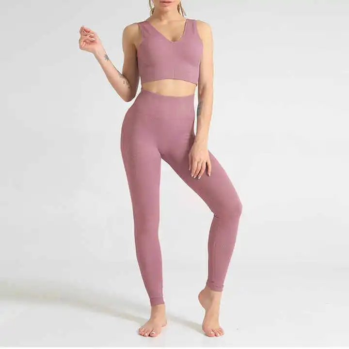 Women's Sports Fashion Yoga Set Soft Feel 2pcs Quick Dry Breathable Custom Elastic Waist Fitness Sale Custom Yoga Set