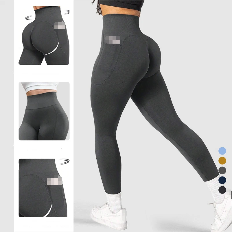 Custom Yoga Leggings with Buttery Soft Material Push up Tummy Control Breathable Elastic Waist Sports Pants with Pockets