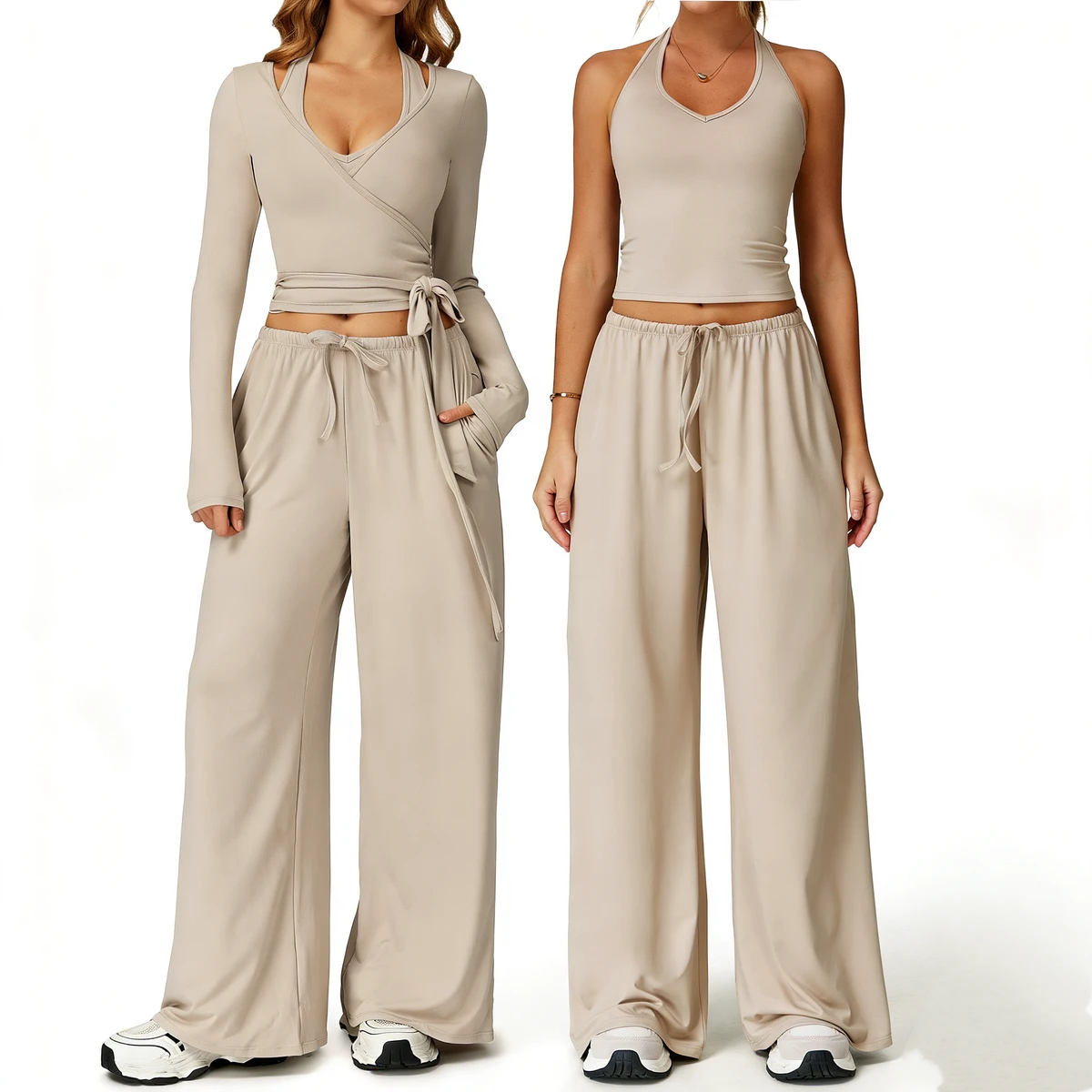 Cross-Border Brushed Solid 2-Piece Yoga Suit Quick-Dry Full Length Beautiful Back Strap Sports Set Casual Running Fitness Wear