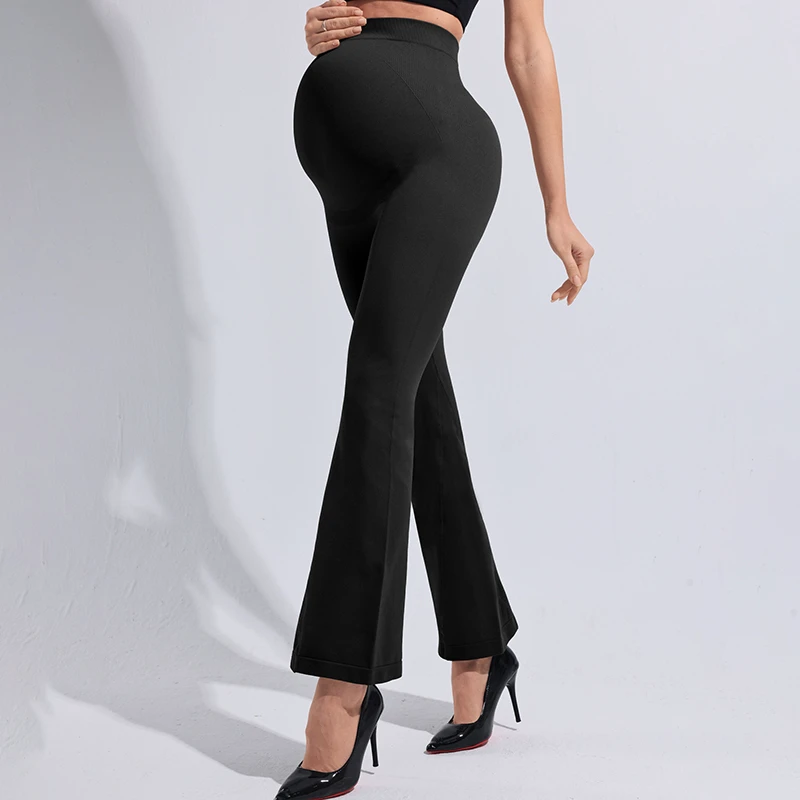 3050 Seamless Women Over the Belly Pregnancy Workout Yoga Leggings Maternity Flare Pants