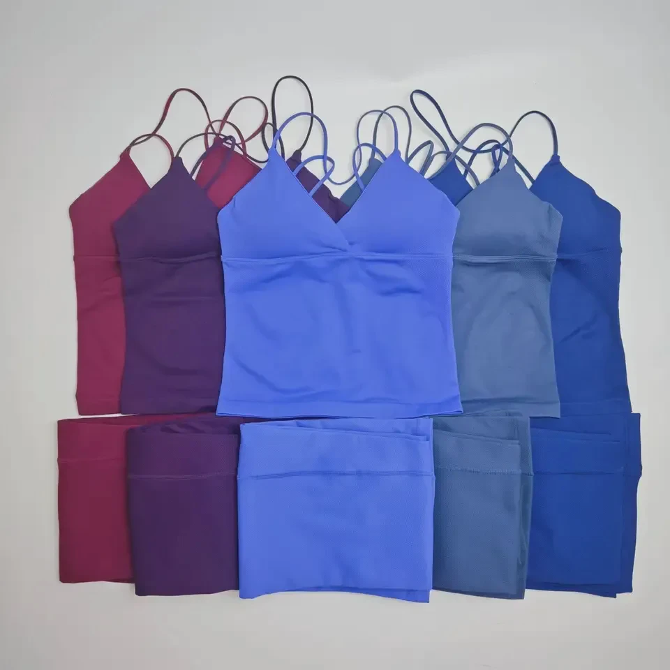 Cross Top Vision Solid High Waist Sports Vest Pants 2 Piece Yoga Set Women Running Fitness Suit Breathable Quick Drying Gym