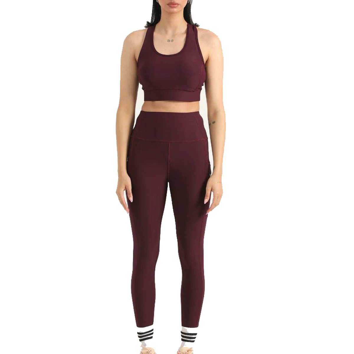 Women Solid Color Yoga Set High Waist Leggings and Sports Bra 2 Piece Gym Fitness Activewear OEM Private Label