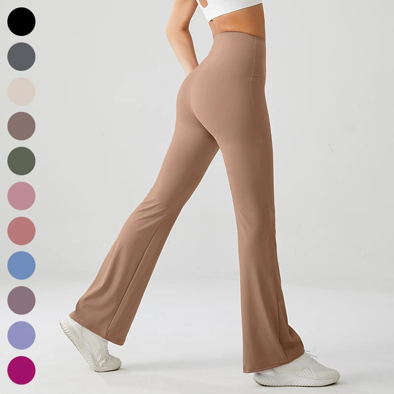 Wholesale Women's Breathable Spandex/Nylon Flare Pants Solid Color Elastic Fitness Flared Trousers Plus Size Eco-Friendly Quick