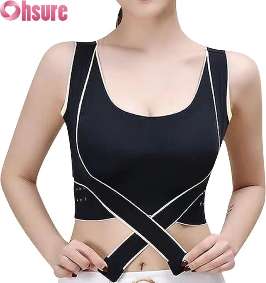 Women's High Support Sports Bra for Yoga Gym Running-Cross Front Adjustable Straps Breathable Moisture-Wicking Workout Top