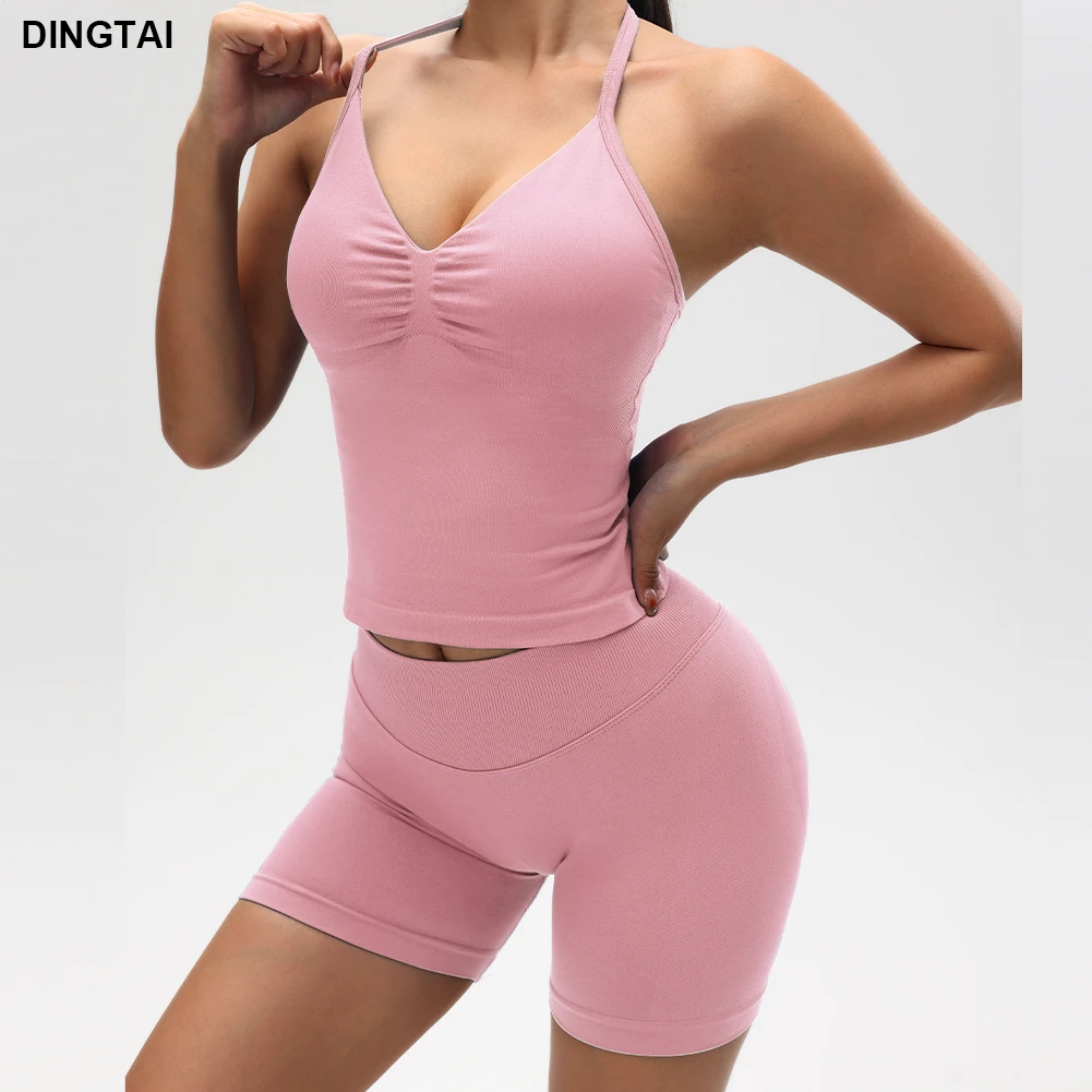 High Quality Ladies Halter Sports Bras Popular Yoga Gym Fitness Crop Top with Short Set