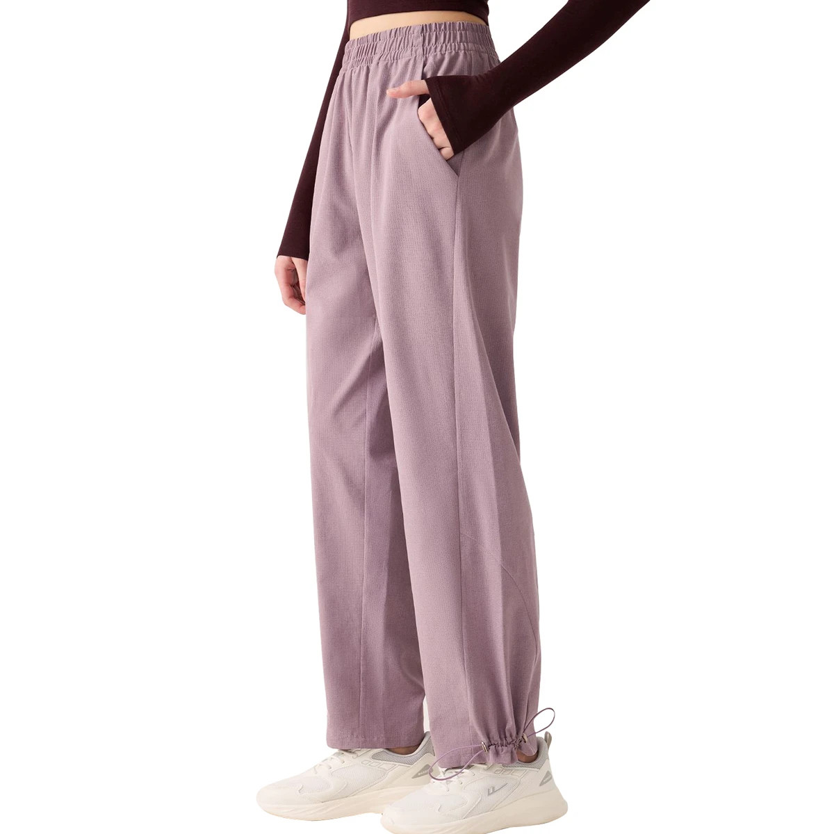Women's Solid Straight Leg Yoga Pants-High Waist Loose Fit Tapered Casual Sweatpants with Pockets Nylon/Spandex Quick Dry Drape