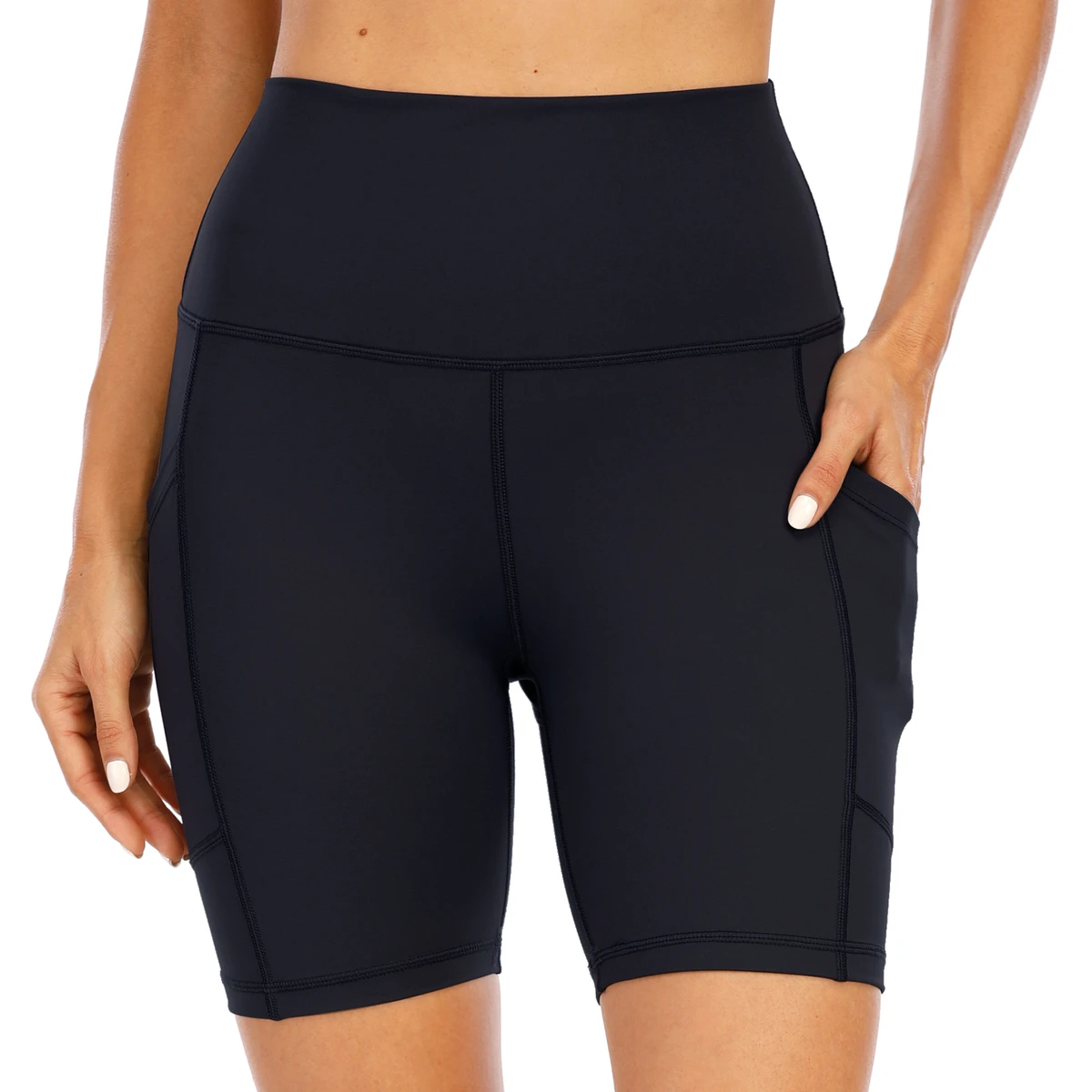 High Waist Women OEM Activewear Workout Running Tights Black Cycling Jersey Yoga Shorts With Pockets