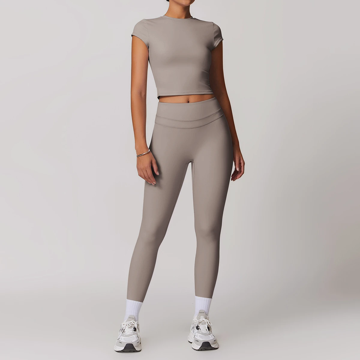 XW-TZ8863-4 New Arrivals Premium Quality Women's Sports T-Shirts High Waist Gym Leggings Workout Running 2 Piece Yoga Set Women