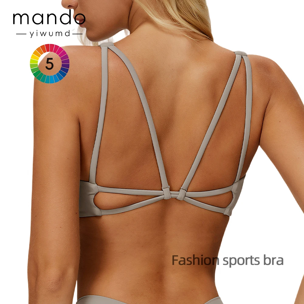 2026 New Fashionable Polyester Backless Sports Bra Women's V-Neck Premium Gym Bra