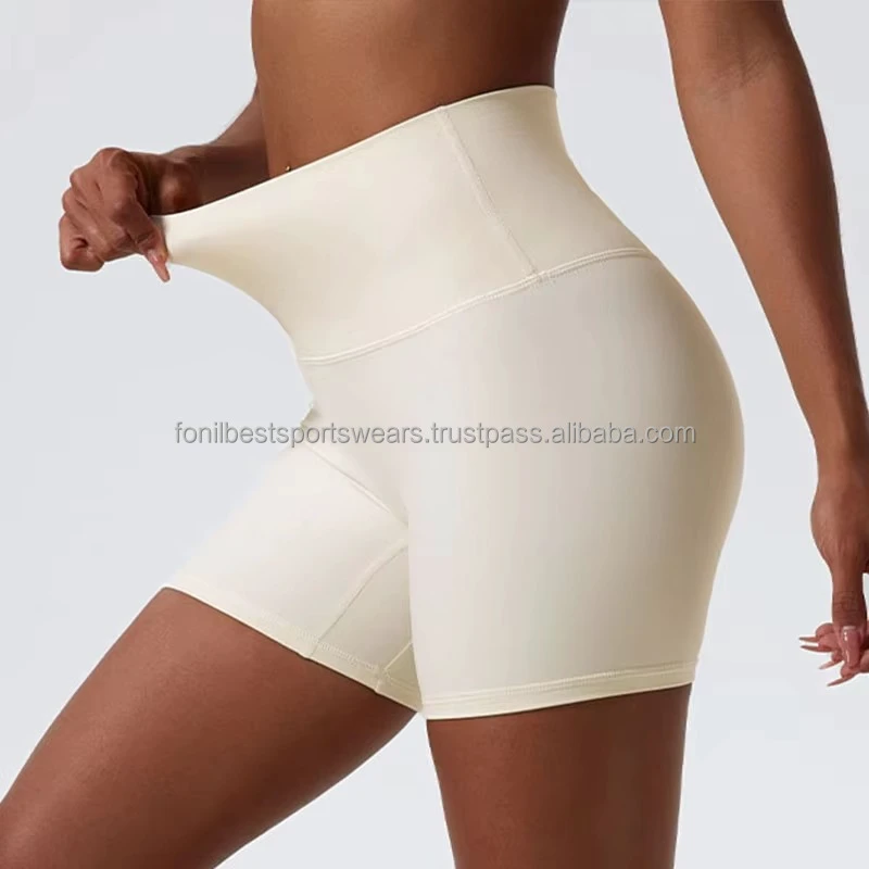 High Waist Yoga Shorts Solid Color Tummy Control Shapewear Women's Sportwear Custom Design Breathable Seamless Spandex/Nylon