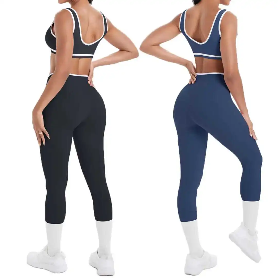 Women Nylon Sportswear Set High Waist Breathable Quick Dry 2 Piece Gym Fitness Yoga Activewear Suit for Workout Training