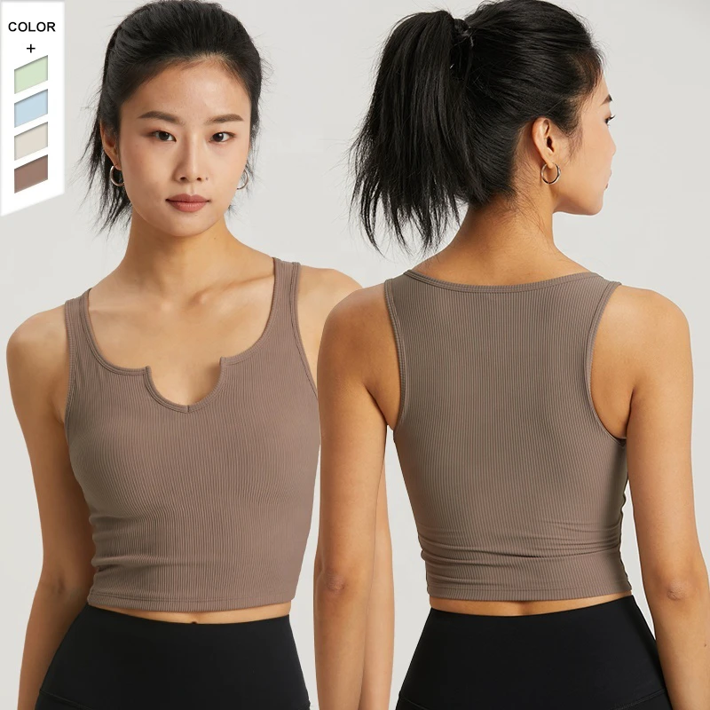 Custom Semi-fixed Cup Yoga Bras Sports Underwear V-neckTank Top Workout Running Fitness Bra