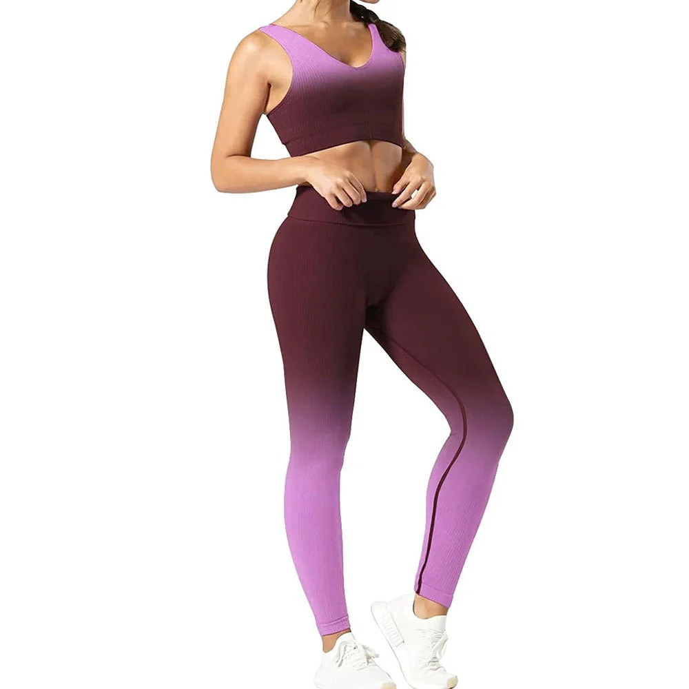 Hot Sale Best Quality Women Yoga Set Solid Pattern Front Elastic Waist 2 Piece Outdoor Use Wholesale Breathable Eco-Friendly