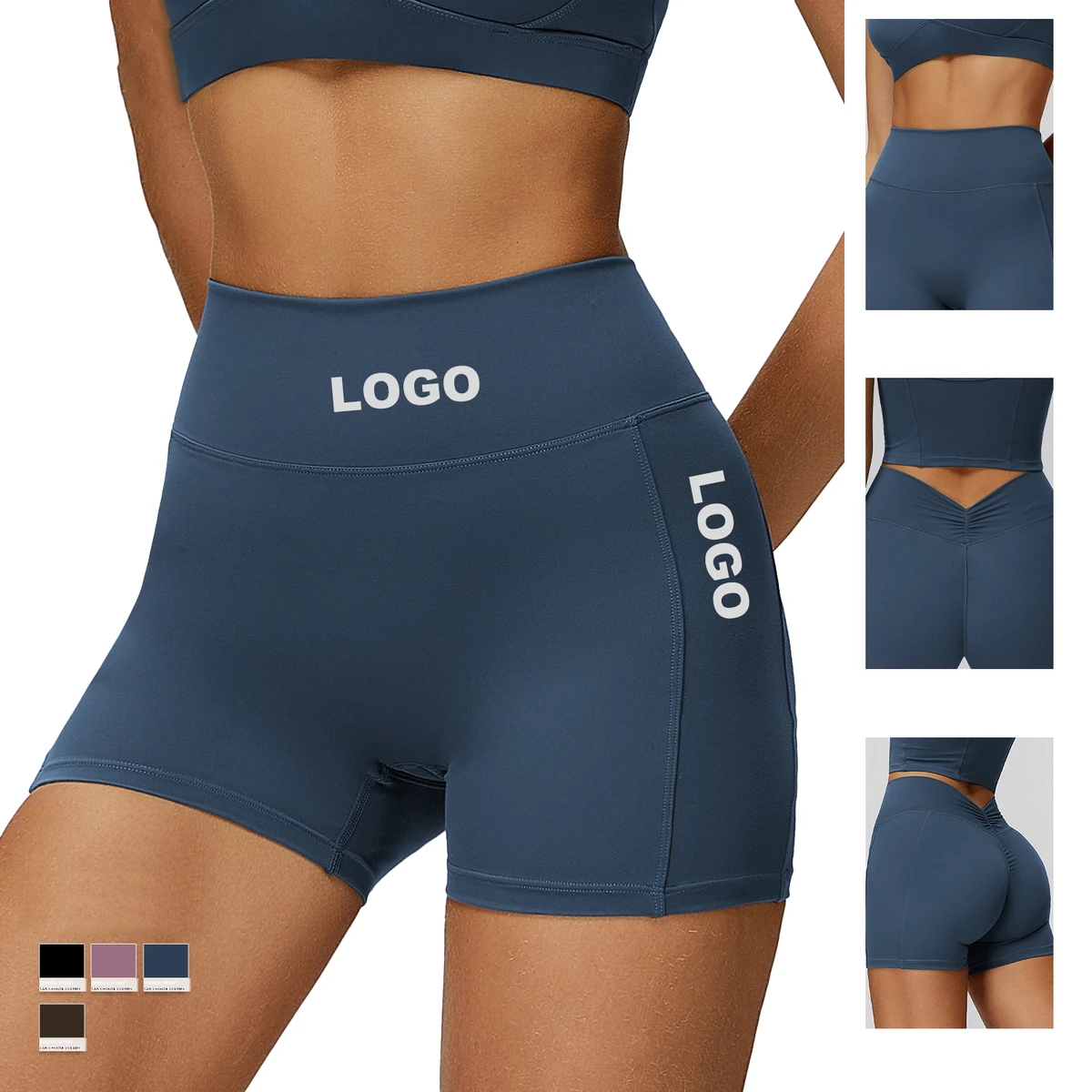 Custom Logo High Waist Ruched Yoga Shorts Slim Fit Workout Fitness Sports Shorts